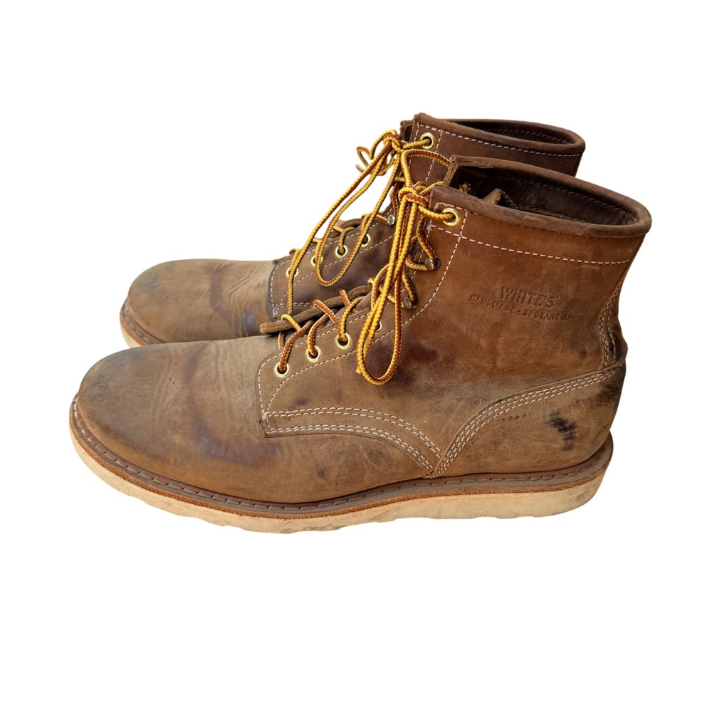 Whites Boots Perry Select Distressed Roughout Vibram Sole Brown R5010 Men 11.5EE